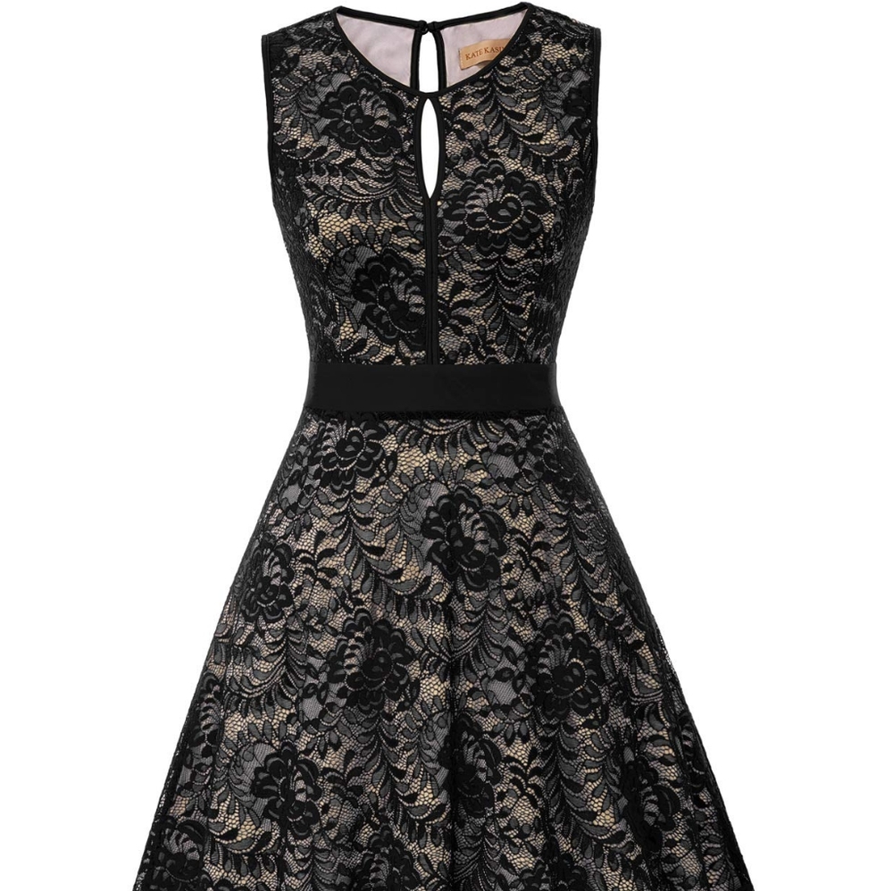 Kate Kasin Black Lace Fit and Flare Dress size M
